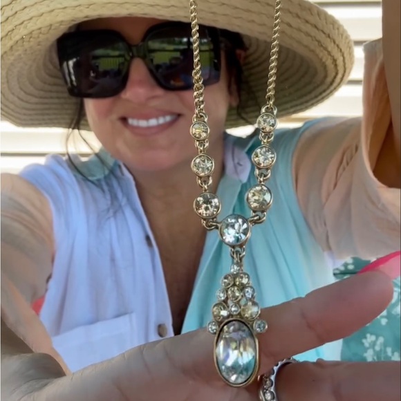 Givenchy Vintage Crystals Clear& Chocolate Necklace Dangle Drop 💎Authentic - Picture 11 of 13